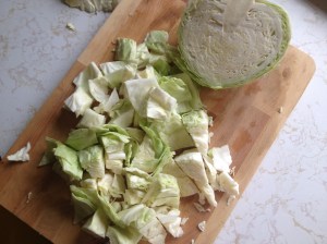 I only used about 1/2 a head of cabbage in my pan.