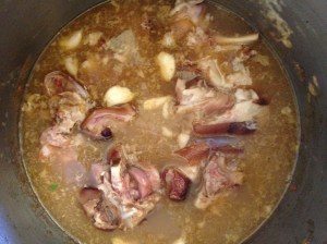 Ham hocks and loads and loads of garlic cloves.