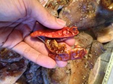 Whole cayenne peppers, ready to be crushed.